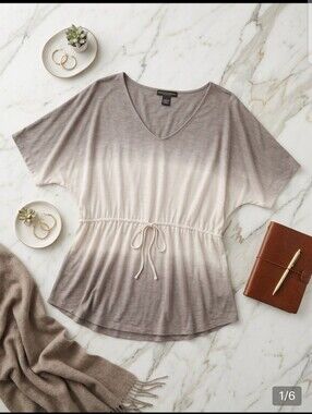 Light Grey/white Ombre V-Neck Drawstring Women's Top